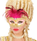 Gold Royal Eyemask With Strass Gem, Decorated  & Feathers