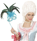 Azure Marquise Eyemask On A Stickdecorated With Strass, Gem & Feathers