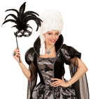 Black Marquise Eyemask On A Stickdecorated With Strass, Gem & Feathers