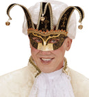 Black Jolly Mask Decorated With Gold & Black  With Jingle Bells Unisex