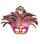 Pink Comtesse Mask Decorated , Gem & Feathers