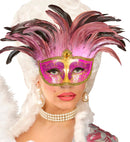 Pink Comtesse Mask Decorated , Gem & Feathers