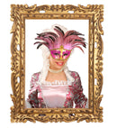 Pink Comtesse Mask Decorated , Gem & Feathers