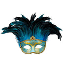 Blue Comtesse Mask Decorated, Gem & Feathers