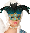 Blue Comtesse Mask Decorated, Gem & Feathers