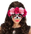 Dia De Los Muertos Eyemask Decorated With Red & Pink Roses
