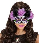 Dia De Los Muertos Eyemask Decorated  Purple & Black Roses