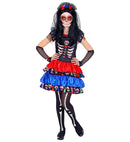 Mujer Dia De Los Muertos  Dress, Arm Warmers, Headpiece With Veil 