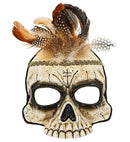 Voodoo Skull Chinless Mask With Feathers Hard Plastic
