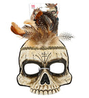 Voodoo Skull Chinless Mask With Feathers Hard Plastic