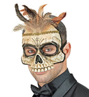 Voodoo Skull Chinless Mask With Feathers Hard Plastic