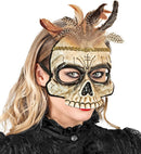 Voodoo Skull Chinless Mask With Feathers Hard Plastic
