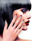 Set Of 12 Self-Adhesive Bloody Metallic Silver Nails