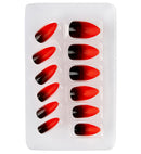 Set Of 12 Self-Adhesive Black Fade-In Red Stiletto Nails