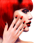 Set Of 12 Self-Adhesive Black Fade-In Red Stiletto Nails