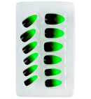 Set Of 12 Self-Adhesive Black Fade-In Neon Green Stiletto Nails