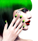 Set Of 12 Self-Adhesive Black Fade-In Neon Green Stiletto Nails