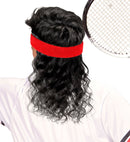 Red Sweatband With Black Curly Hair