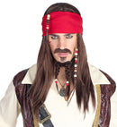 Pirate Of The Caribbean Wig With Bandana, Moustache & Beaded Goatee