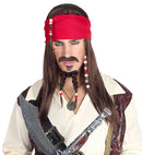 Pirate Of The Caribbean Wig With Bandana, Moustache & Beaded Goatee