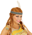 Chippewa Indian Wig With Plaits, Beads, Headband And Feathers In Box