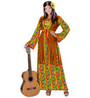 Hippie Woman  Dress With Vest, Peace Sign Necklace 