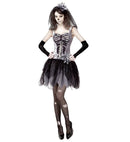 Skelebride  Dress, Fingerless Gloves, Bridal Veil 