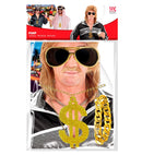 Pimp  Gold Sunglasses,  Gold Dollar Necklace, Gold Bracelet 