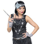 Roaring 20S Flapper  Sequin Headband With Flower, Pair Of Beaded Earrings, Beaded Necklace, Pair Of Fingerless Lace Gloves 
