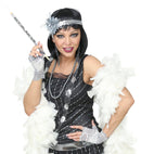 Roaring 20S Flapper  Sequin Headband With Flower, Pair Of Beaded Earrings, Beaded Necklace, Pair Of Fingerless Lace Gloves 