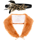 Roaring 20S Flapper  Faux Fur Stole, Sequin & Feathers Headpiece 