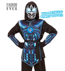 Cyber Ninja  Hooded Coat, Tabard, Belt, Arm Guards, Mask With Flashing Light Eyes & 3 Robot Voice Sounds 