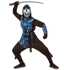 Cyber Ninja  Hooded Coat, Tabard, Belt, Arm Guards, Mask With Flashing Light Eyes & 3 Robot Voice Sounds 