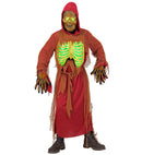 Zombie Skeleton  Hooded Robe, Belt, Light-Up Mask & Bones Chest 