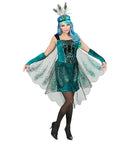 Peacock  Dress With Peacock Tail Veils, Arm Warmers, Headpiece 