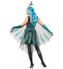 Peacock  Dress With Peacock Tail Veils, Arm Warmers, Headpiece 