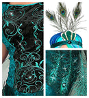 Peacock  Dress With Peacock Tail Veils, Arm Warmers, Headpiece 
