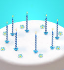 Set Of 16 Happy Birthday Cake Decoration Candles & Holders Blue