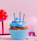 Set Of 16 Happy Birthday Cake Decoration Candles & Holders Blue