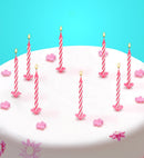 Set Of 16 Happy Birthday Cake Decoration Candles & Holder Pink