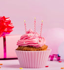 Set Of 16 Happy Birthday Cake Decoration Candles & Holder Pink