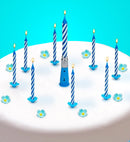Set Of 12 Candles & Holders + 1 Musical Candle Blue
