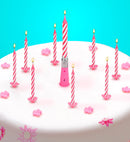 Set Of 12 Candles & Holders + 1 Musical Candle Pink