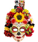 Dia De Los Muertos Mask With Sunflower & Colored Flowers