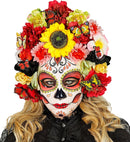 Dia De Los Muertos Mask With Sunflower & Colored Flowers