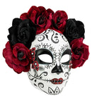 Dia De Los Muertos Mask With Black & Burgundy Roses