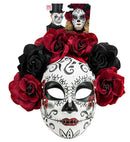 Dia De Los Muertos Mask With Black & Burgundy Roses