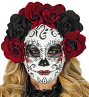 Dia De Los Muertos Mask With Black & Burgundy Roses