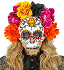 Dia De Los Muertos Skull Mask With Colored Flowers