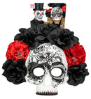 Dia De Los Muertos Skull Mask With Black & Red Roses